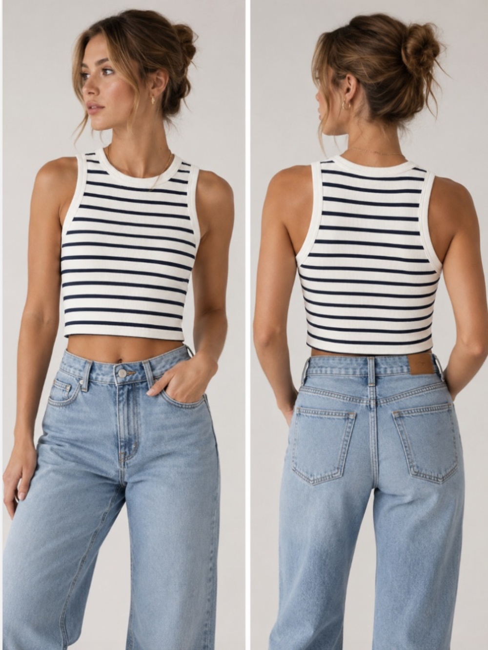 Zara blue striped crop tank, Small